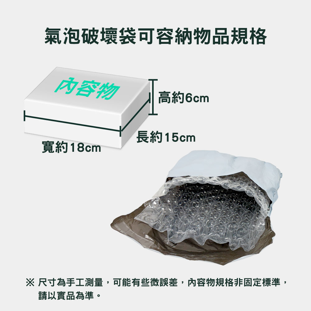 氣泡破壞袋可容納物品規格