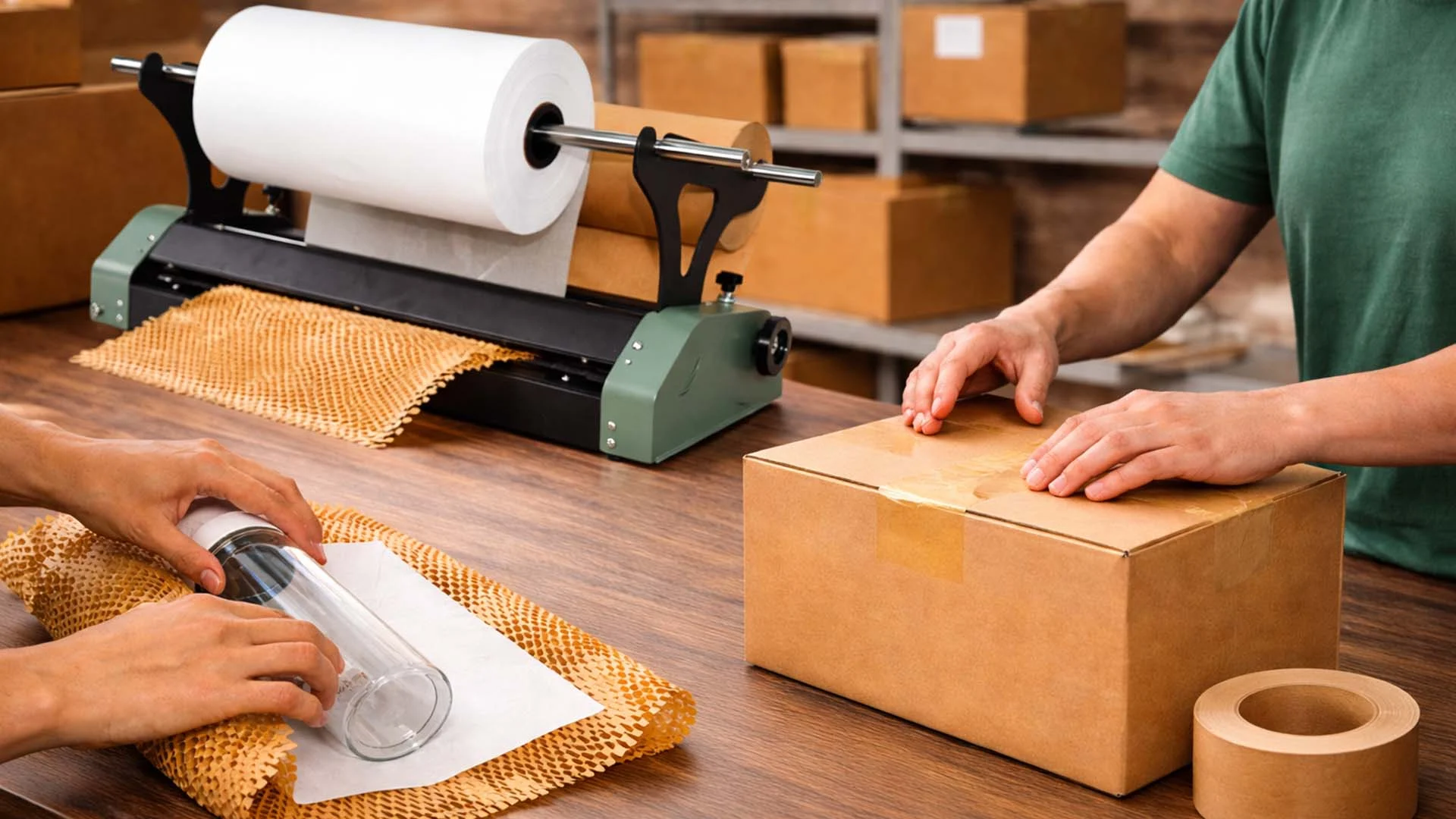 企業在出貨流程中導入環保包裝,從包覆到封箱提升整體包裝效率與作業流程