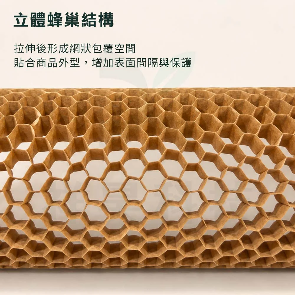 蜂巢紙保護套立體蜂巢結構與拉伸包覆示意