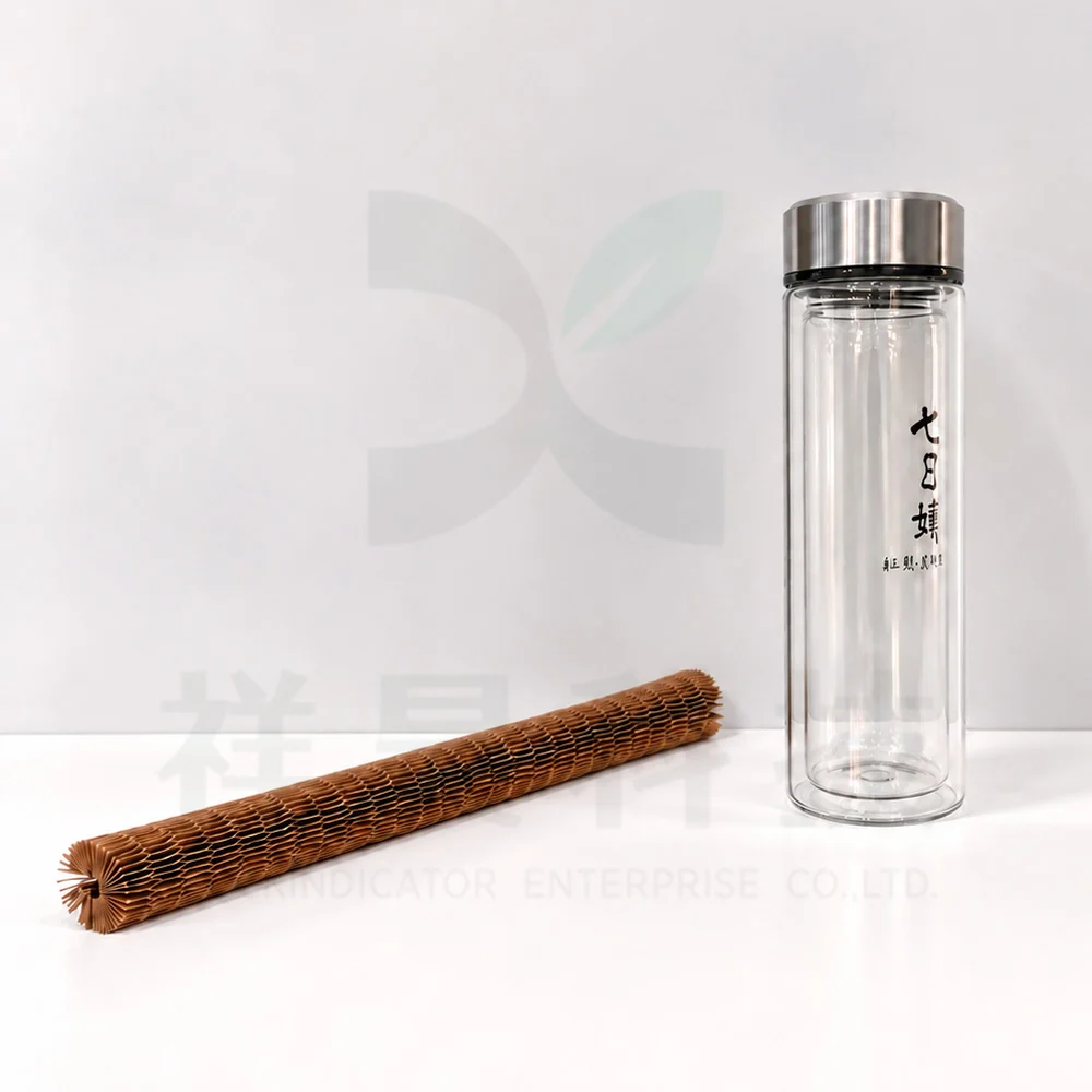 蜂巢紙保護套與玻璃瓶包裝使用示意
